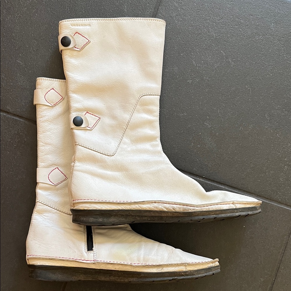 VAGABOND Leather White Cream Boots black red details zip fabric lining 8.5
